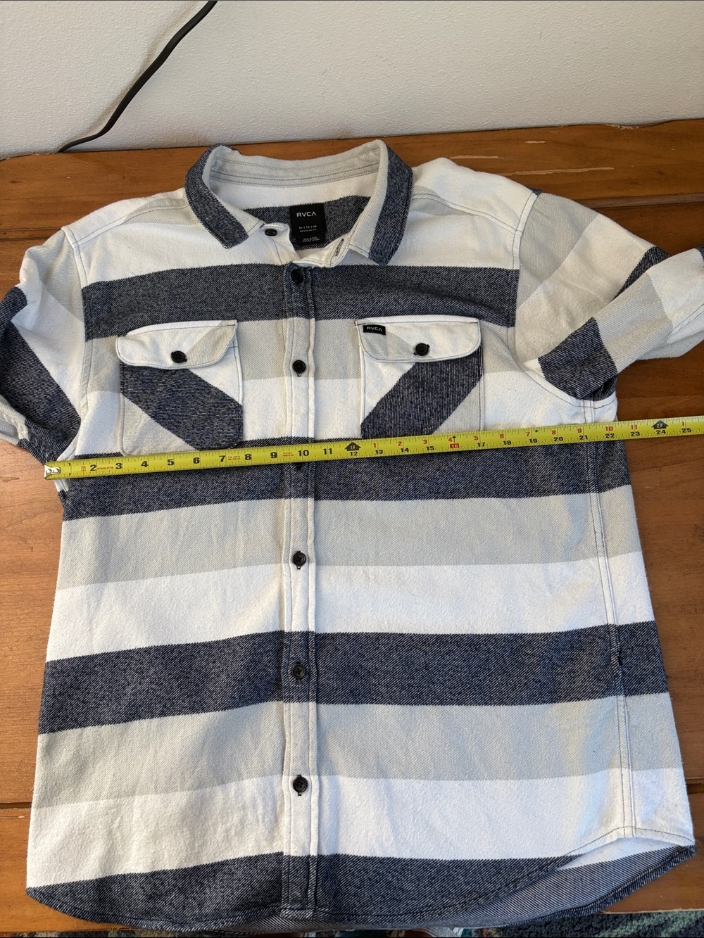 RVCA Striped Button-Up Flannel Shirt — White & Navy Size XL - Picture 5 of 11
